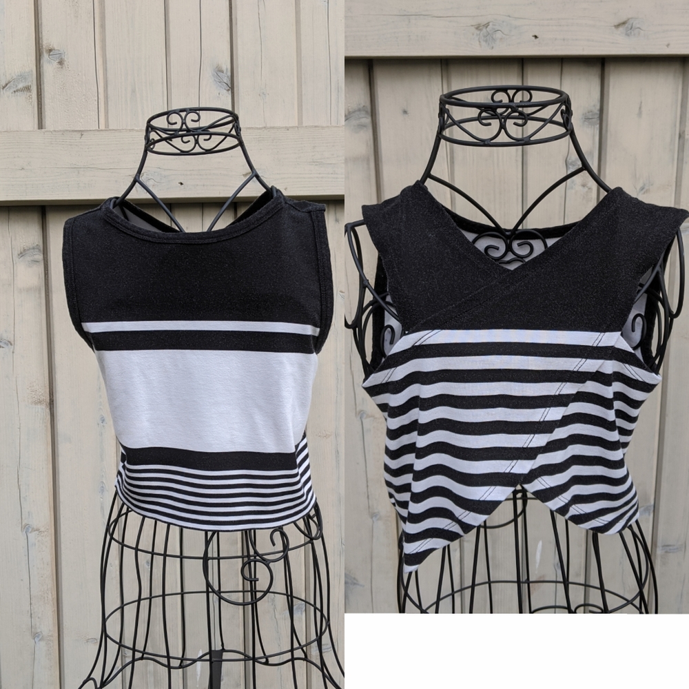 Retro Style Striped Crop Top with Cut Out Detail